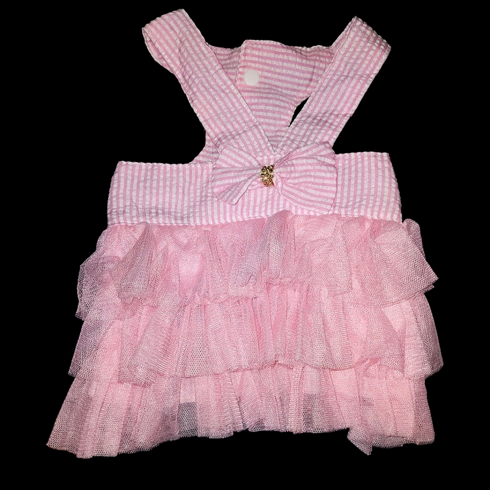 ❤️ Striped Pink White Dog Dress Med NEW